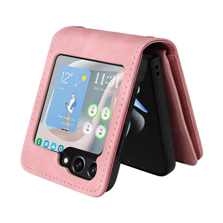 For Samsung Galaxy Z Flip5 5G Cell Phone Case Zipper Wallet Leather Cover with Long and Short Straps