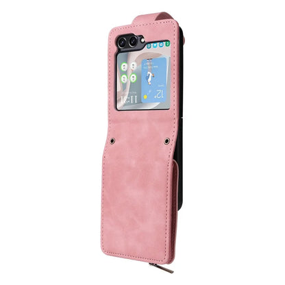For Samsung Galaxy Z Flip5 5G Cell Phone Case Zipper Wallet Leather Cover with Long and Short Straps