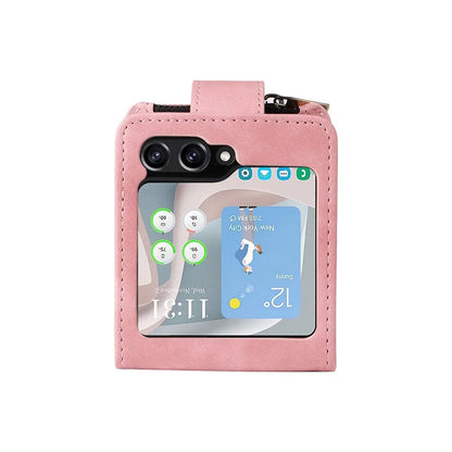 For Samsung Galaxy Z Flip5 5G Cell Phone Case Zipper Wallet Leather Cover with Long and Short Straps