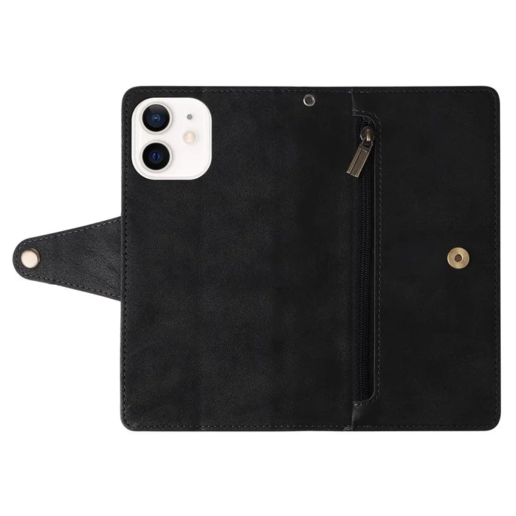 For iPhone 12 6.1 inch Case PU Leather Rivet Decor 9 Card Slots Phone Cover