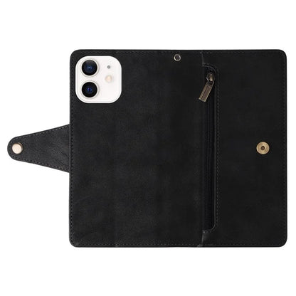For iPhone 12 6.1 inch Case PU Leather Rivet Decor 9 Card Slots Phone Cover