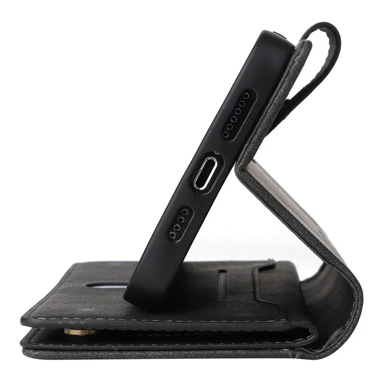 For iPhone 12 6.1 inch Case PU Leather Rivet Decor 9 Card Slots Phone Cover