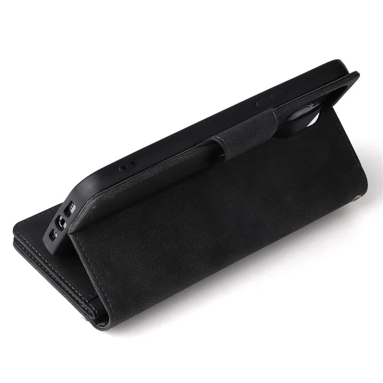 For iPhone 12 6.1 inch Case PU Leather Rivet Decor 9 Card Slots Phone Cover