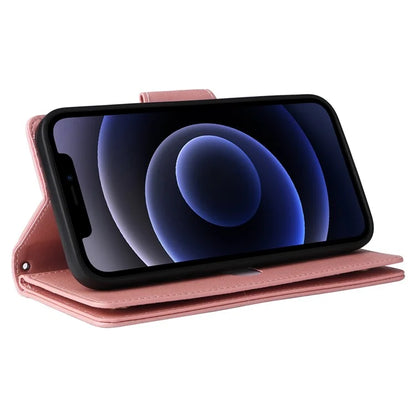 For iPhone 12 6.1 inch Case PU Leather Rivet Decor 9 Card Slots Phone Cover