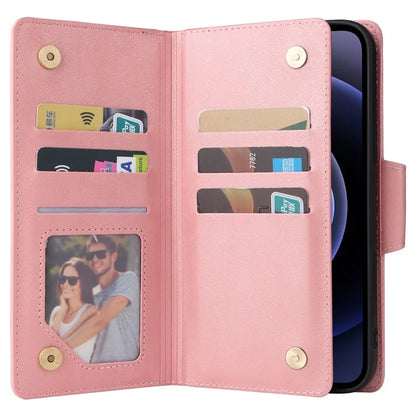 For iPhone 12 6.1 inch Case PU Leather Rivet Decor 9 Card Slots Phone Cover