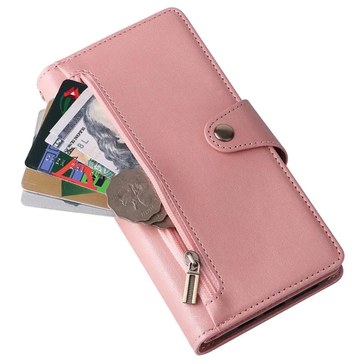 For iPhone 12 6.1 inch Case PU Leather Rivet Decor 9 Card Slots Phone Cover