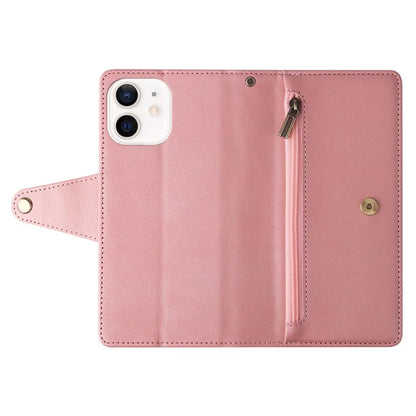 For iPhone 12 6.1 inch Case PU Leather Rivet Decor 9 Card Slots Phone Cover