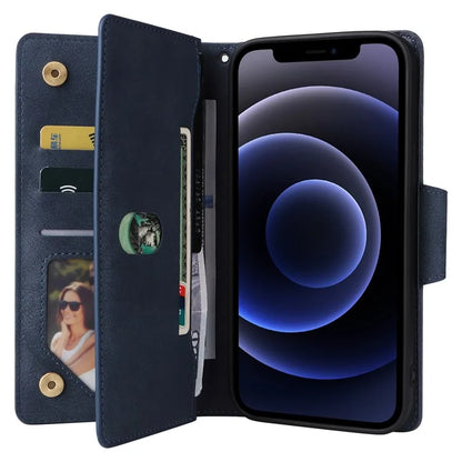 For iPhone 12 6.1 inch Case PU Leather Rivet Decor 9 Card Slots Phone Cover