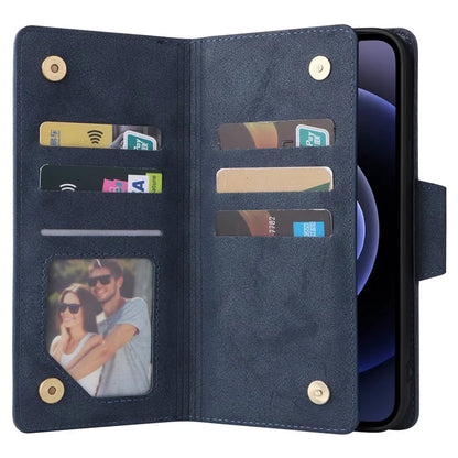 For iPhone 12 6.1 inch Case PU Leather Rivet Decor 9 Card Slots Phone Cover