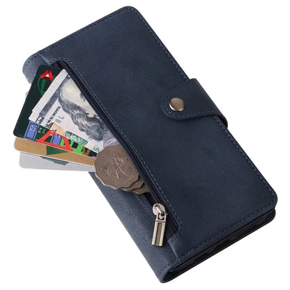 For iPhone 12 6.1 inch Case PU Leather Rivet Decor 9 Card Slots Phone Cover