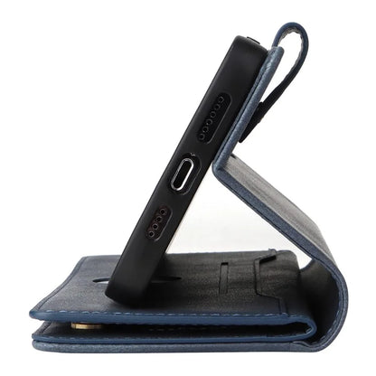 For iPhone 12 6.1 inch Case PU Leather Rivet Decor 9 Card Slots Phone Cover