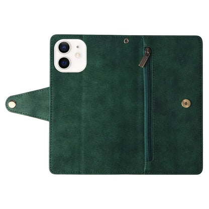 For iPhone 12 6.1 inch Case PU Leather Rivet Decor 9 Card Slots Phone Cover