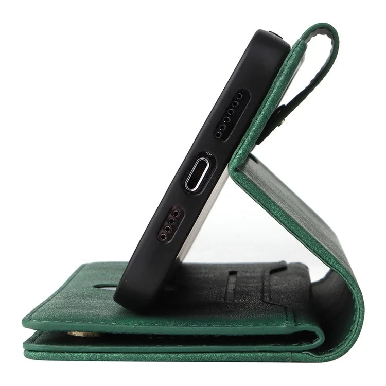 For iPhone 12 6.1 inch Case PU Leather Rivet Decor 9 Card Slots Phone Cover