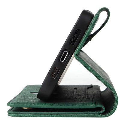 For iPhone 12 6.1 inch Case PU Leather Rivet Decor 9 Card Slots Phone Cover