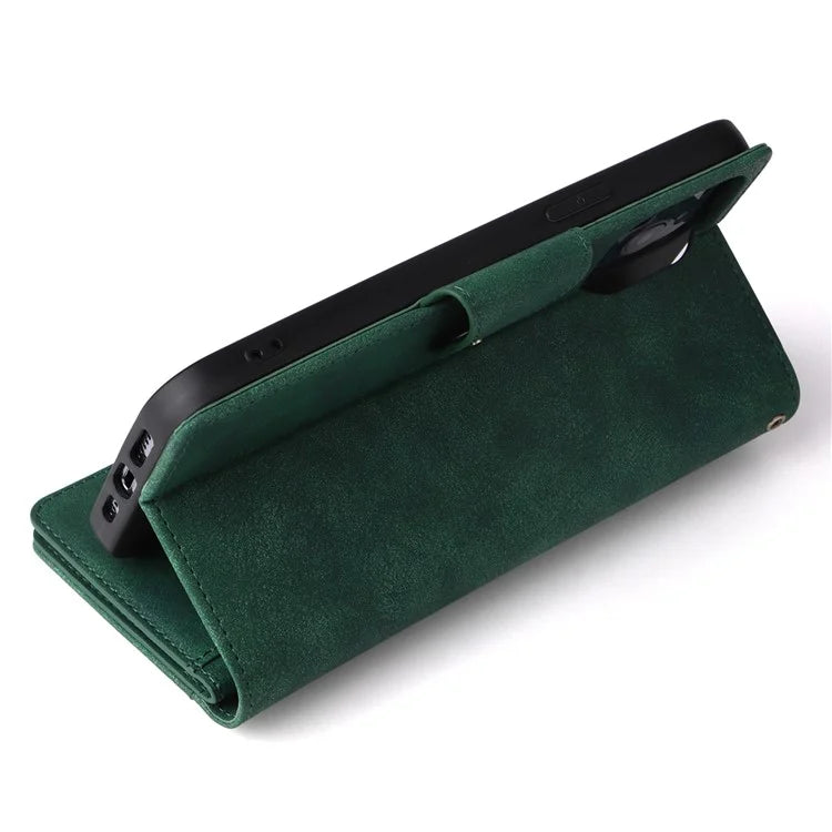 For iPhone 12 6.1 inch Case PU Leather Rivet Decor 9 Card Slots Phone Cover