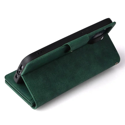 For iPhone 12 6.1 inch Case PU Leather Rivet Decor 9 Card Slots Phone Cover
