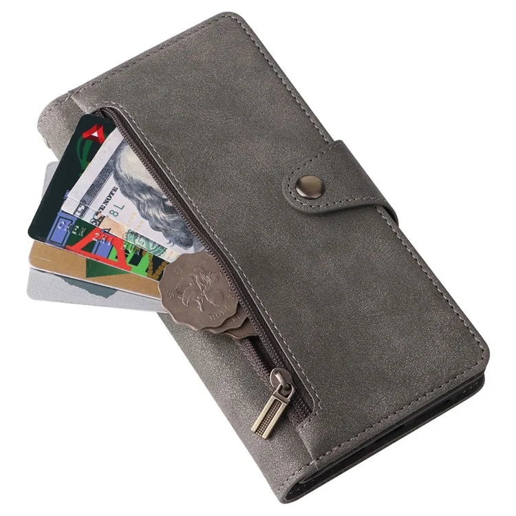 For iPhone 12 6.1 inch Case PU Leather Rivet Decor 9 Card Slots Phone Cover