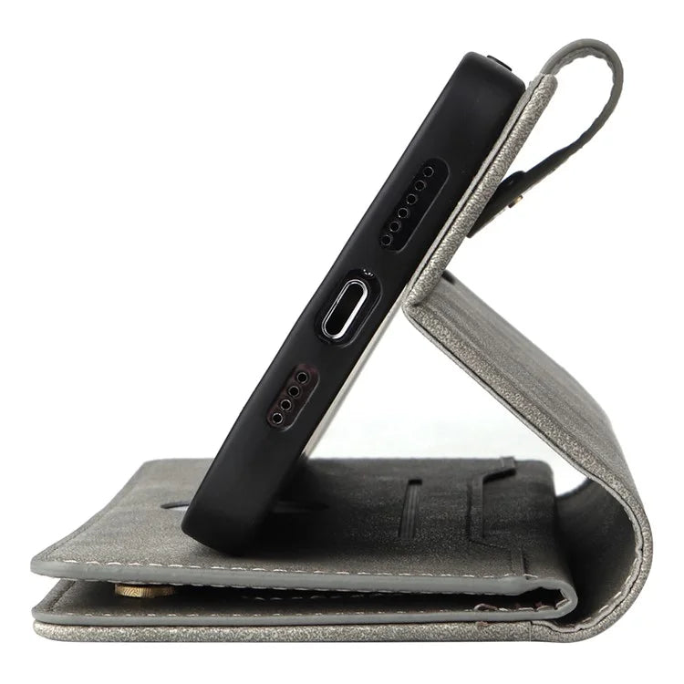 For iPhone 12 6.1 inch Case PU Leather Rivet Decor 9 Card Slots Phone Cover