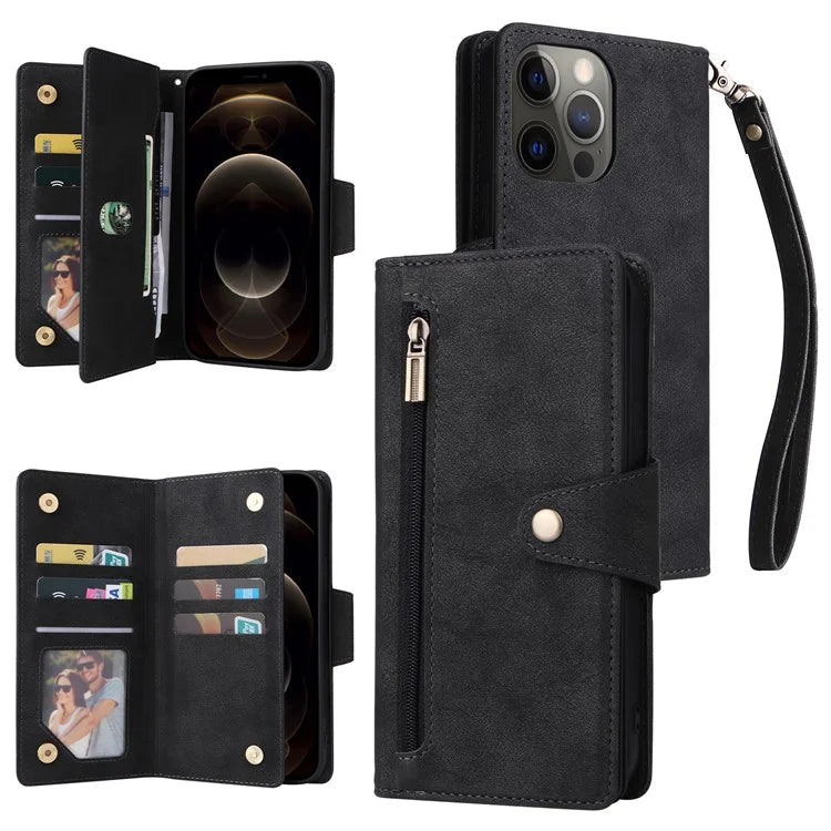 For iPhone 12 Pro Max Case Rivet Decor PU Leather Wallet Flip Phone Cover