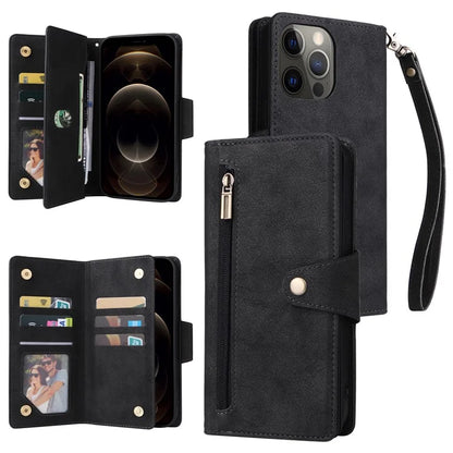 For iPhone 12 Pro Max Case Rivet Decor PU Leather Wallet Flip Phone Cover