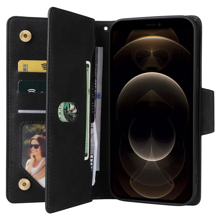For iPhone 12 Pro Max Case Rivet Decor PU Leather Wallet Flip Phone Cover