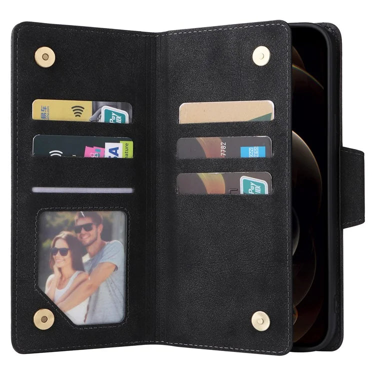 For iPhone 12 Pro Max Case Rivet Decor PU Leather Wallet Flip Phone Cover