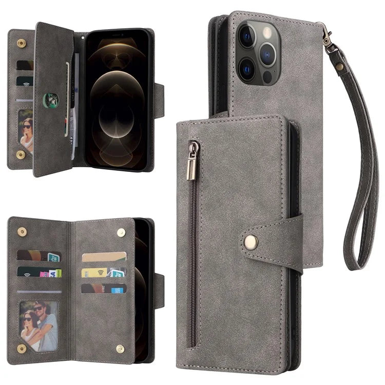 For iPhone 12 Pro Max Case Rivet Decor PU Leather Wallet Flip Phone Cover