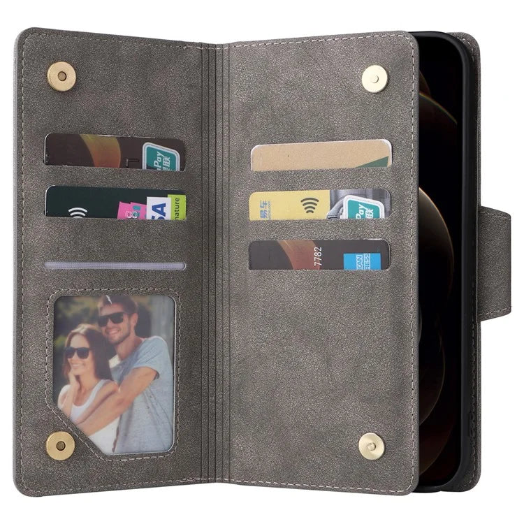 For iPhone 12 Pro Max Case Rivet Decor PU Leather Wallet Flip Phone Cover