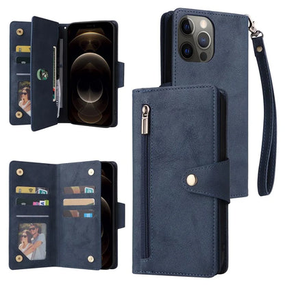 For iPhone 12 Pro Max Case Rivet Decor PU Leather Wallet Flip Phone Cover