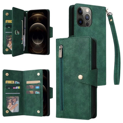 For iPhone 12 Pro Max Case Rivet Decor PU Leather Wallet Flip Phone Cover