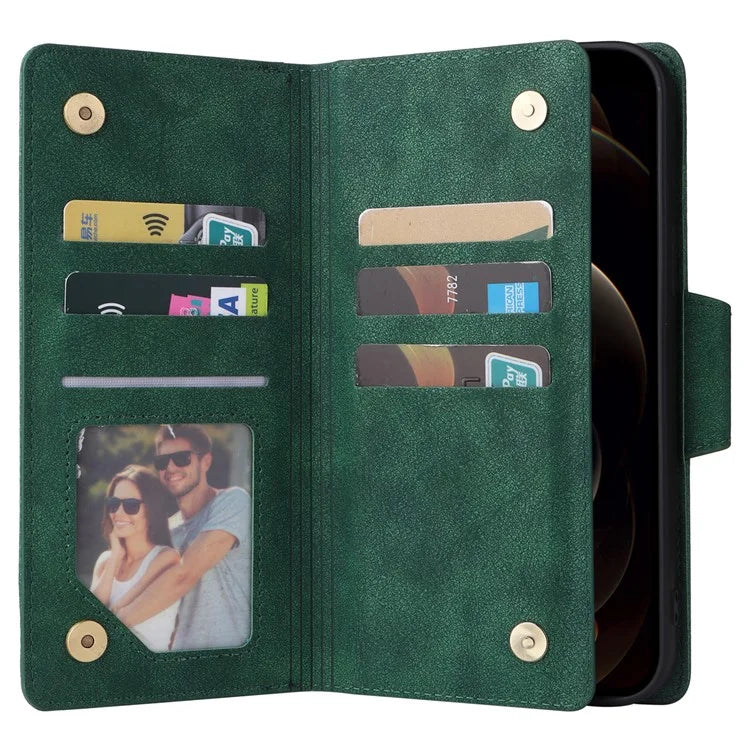 For iPhone 12 Pro Max Case Rivet Decor PU Leather Wallet Flip Phone Cover