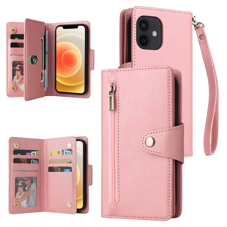 For iPhone 12 mini Shockproof Case Rivet Decor PU Leather Phone Cover