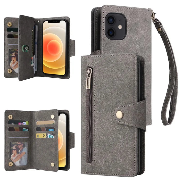 For iPhone 12 mini Shockproof Case Rivet Decor PU Leather Phone Cover