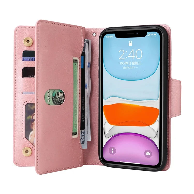For iPhone 11 Case PU Leather Stand Phone Cover with Rivet Decor