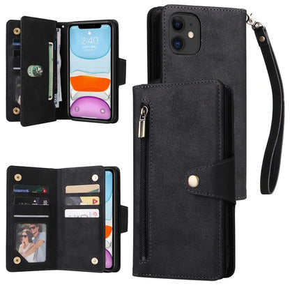 For iPhone 11 Case PU Leather Stand Phone Cover with Rivet Decor
