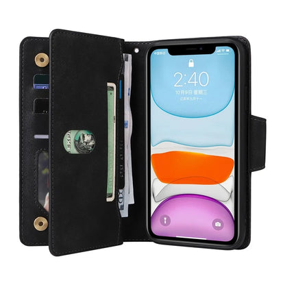 For iPhone 11 Case PU Leather Stand Phone Cover with Rivet Decor