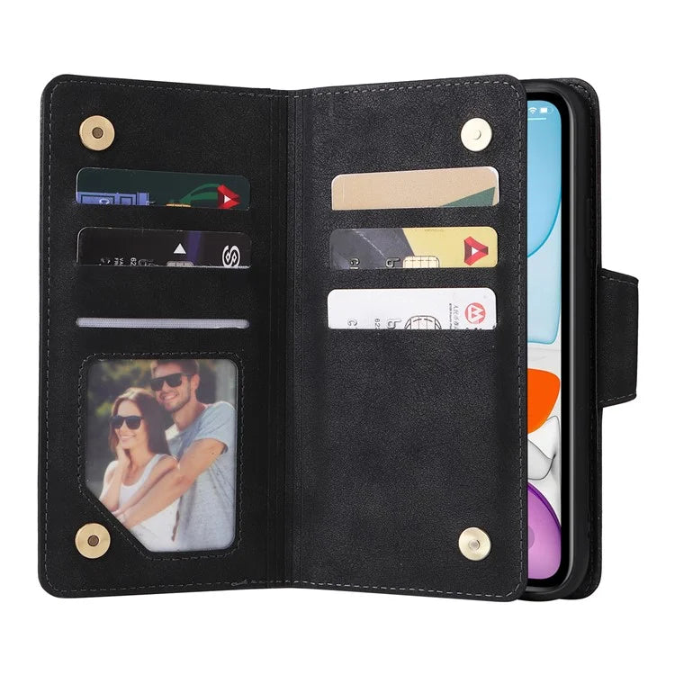 For iPhone 11 Case PU Leather Stand Phone Cover with Rivet Decor
