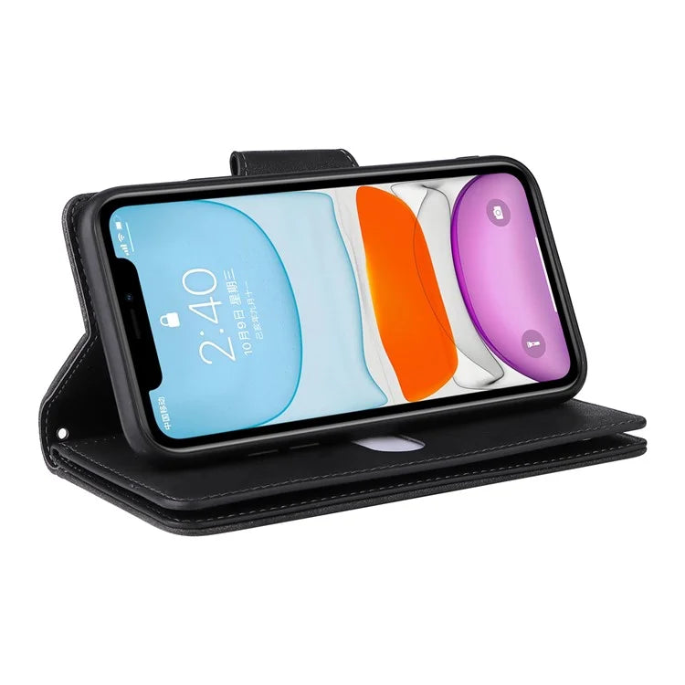 For iPhone 11 Case PU Leather Stand Phone Cover with Rivet Decor