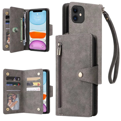 For iPhone 11 Case PU Leather Stand Phone Cover with Rivet Decor