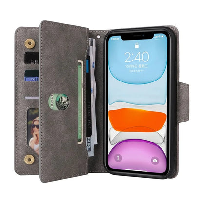 For iPhone 11 Case PU Leather Stand Phone Cover with Rivet Decor