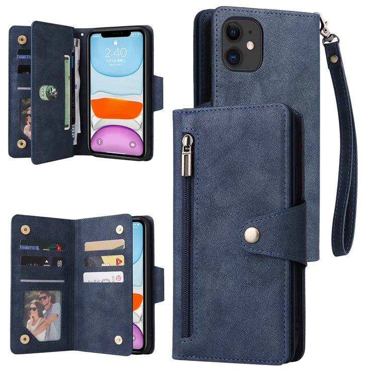 For iPhone 11 Case PU Leather Stand Phone Cover with Rivet Decor