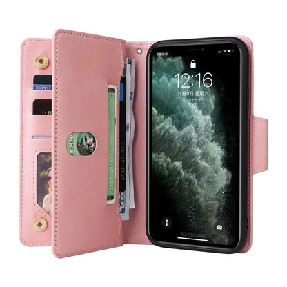 For iPhone 11 Pro Case PU Leather Rivet Decor Stand Flip Phone Cover Wallet