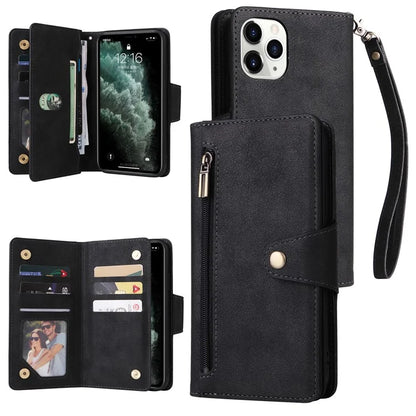 For iPhone 11 Pro Case PU Leather Rivet Decor Stand Flip Phone Cover Wallet