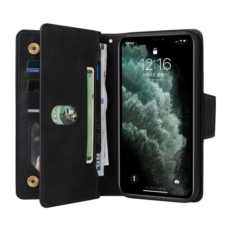 For iPhone 11 Pro Case PU Leather Rivet Decor Stand Flip Phone Cover Wallet