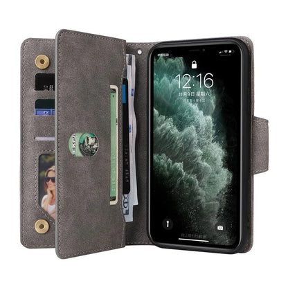 For iPhone 11 Pro Case PU Leather Rivet Decor Stand Flip Phone Cover Wallet