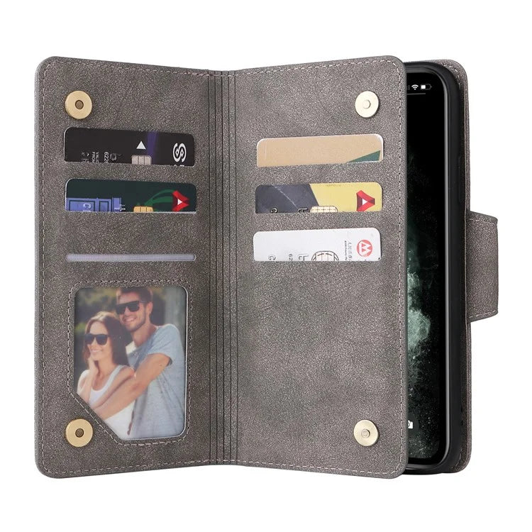 For iPhone 11 Pro Case PU Leather Rivet Decor Stand Flip Phone Cover Wallet