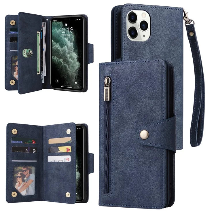 For iPhone 11 Pro Case PU Leather Rivet Decor Stand Flip Phone Cover Wallet