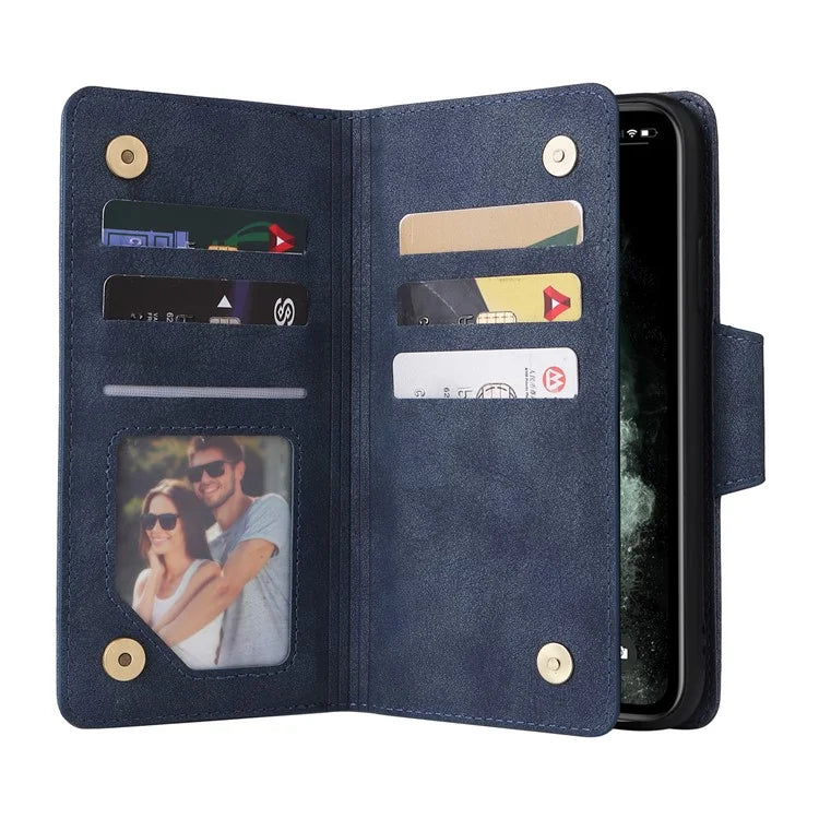 For iPhone 11 Pro Case PU Leather Rivet Decor Stand Flip Phone Cover Wallet