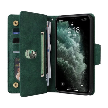 For iPhone 11 Pro Case PU Leather Rivet Decor Stand Flip Phone Cover Wallet