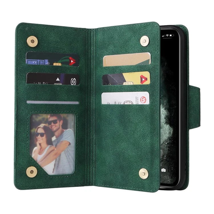 For iPhone 11 Pro Case PU Leather Rivet Decor Stand Flip Phone Cover Wallet